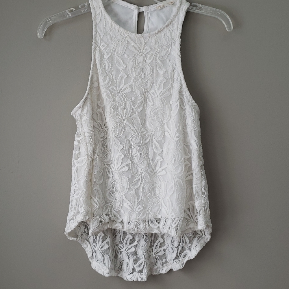 Peach Royal Creme Floral Lace Blouse Size XS
